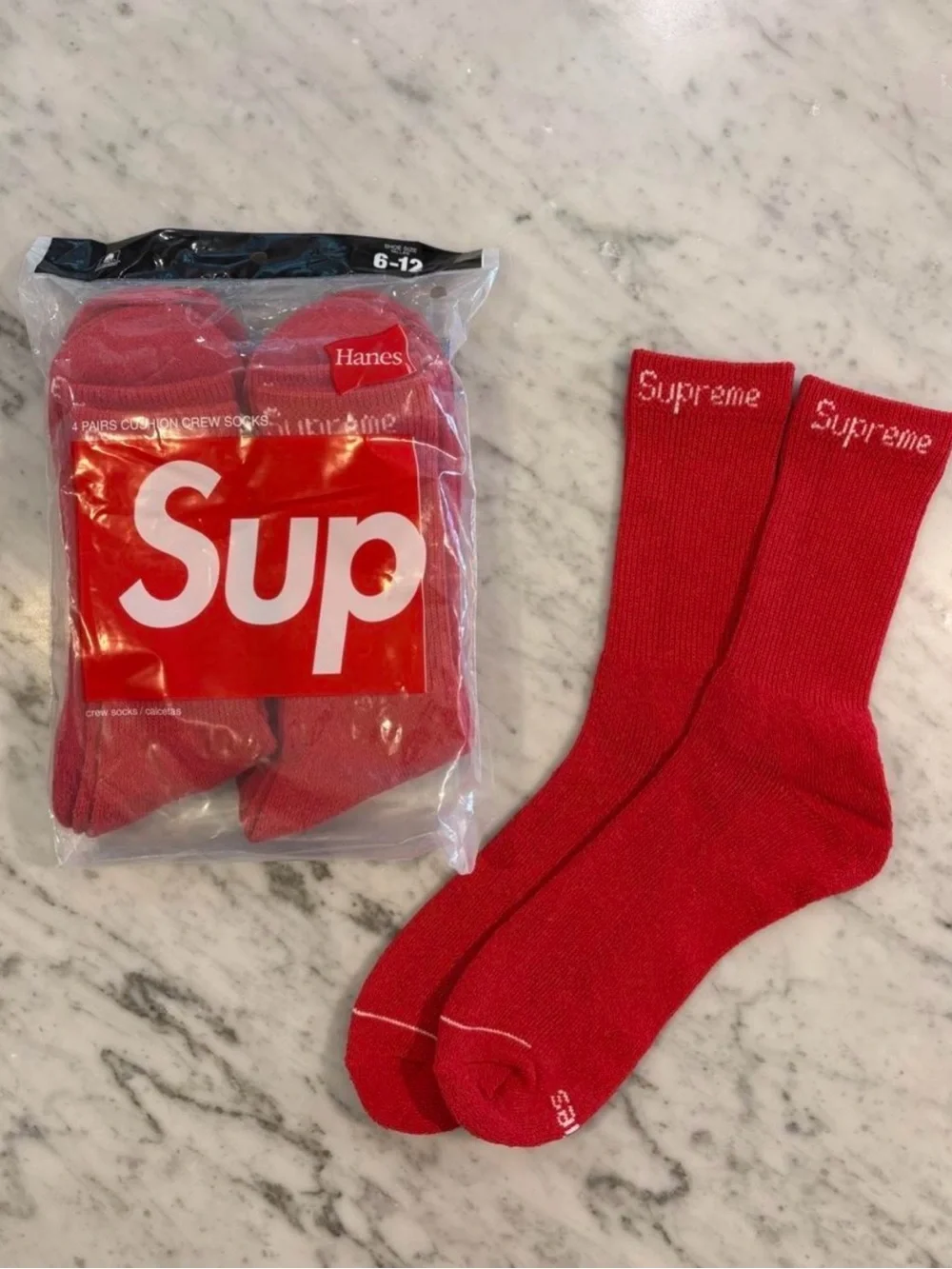 Supreme Red Crew Socks with Logo